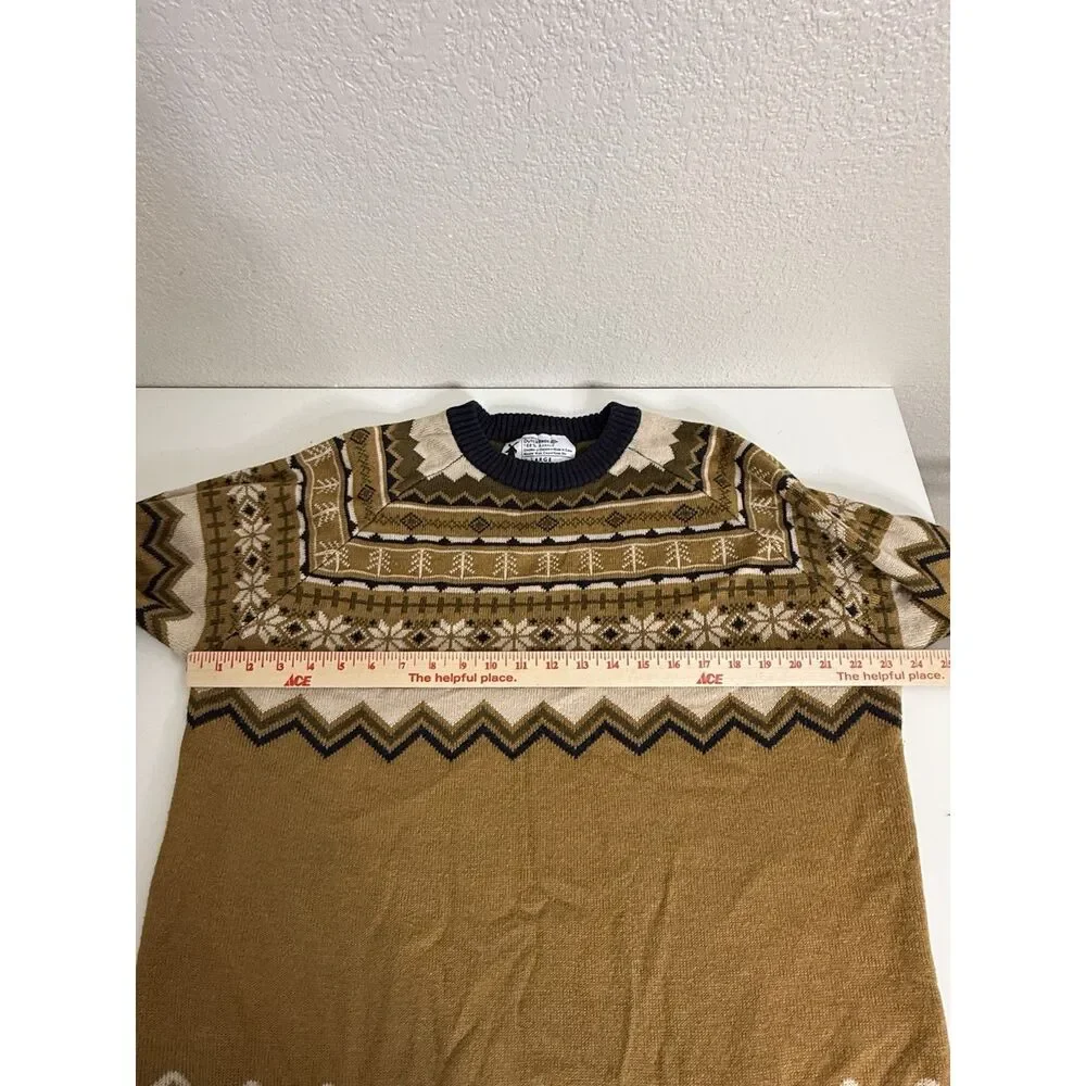 Dutch Bros Coffee Sweater Mens XL Fair Isle Brown Gold Crewneck Pullover Tan